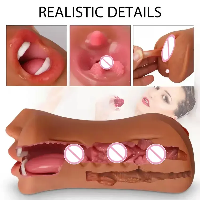 Realistic Oral Masturbation Cup Sex Toys for Men Wheat Color Deep Throat Elastic Odorless Airplane Cup