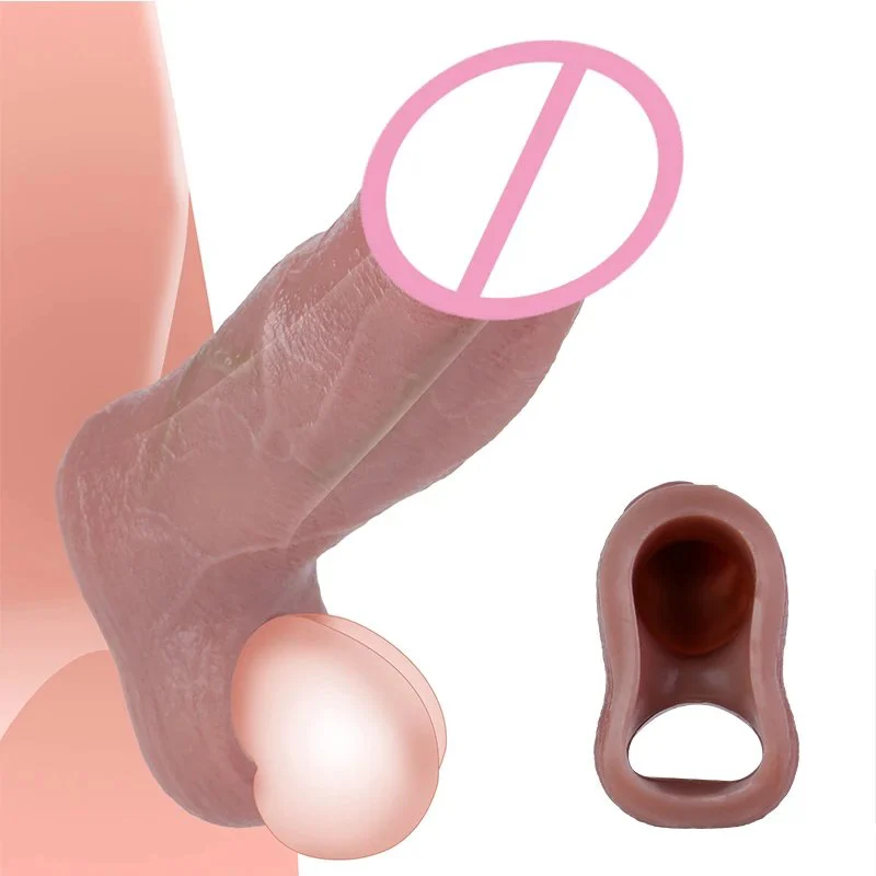 Realistic Penis Sleeve Cock Ring Penis Extender Ultra-Soft Silicone Cock Sleeve Sex Toys