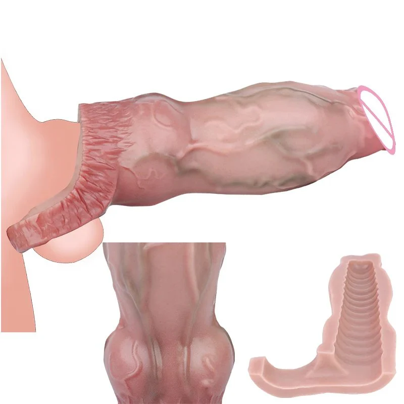 Realistic Dog Knot Dildo Sheath Male Masturbator Cock Enlargement Skin Fantasy Penis Sleeve Men Couples Sex Toys
