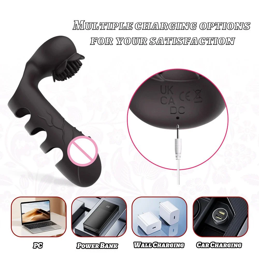 10 Modes Clitoral Stimulation G Spot Massage Dildo Shaped Finger Sleeve Vibrator With Brush