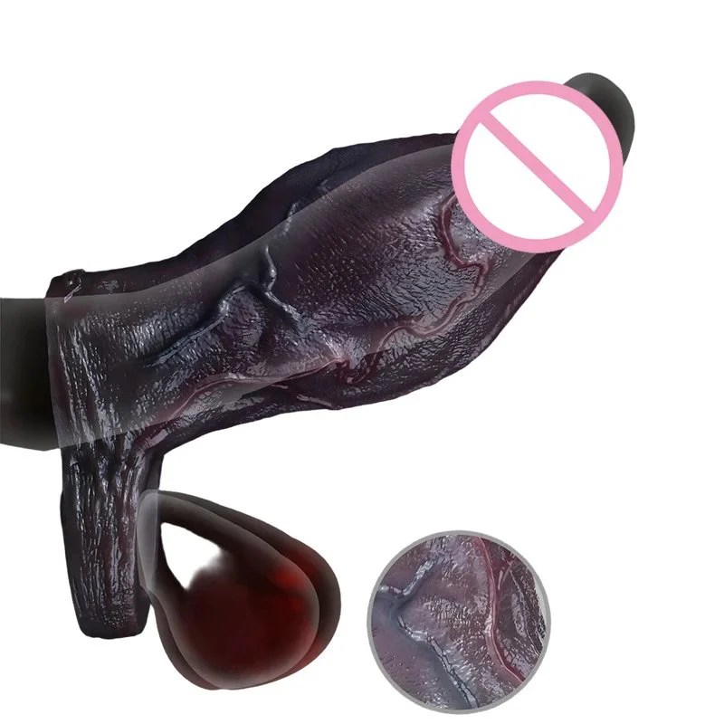 Realistic Silicone Penis Sleeve Hollow Extension Sheath with Cock Ring Soft Male Adult Delay Ejaculation Toy for Men