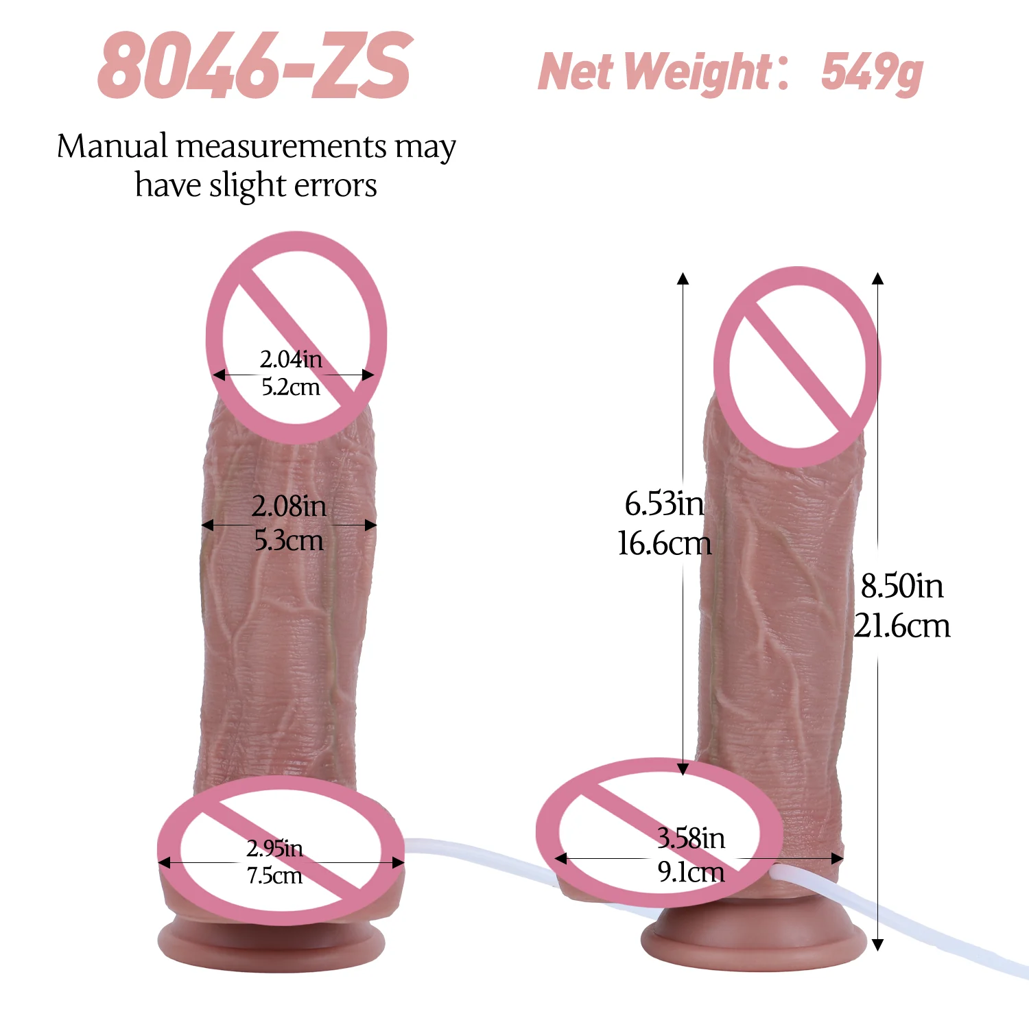 Water-Jet Suction Cup Dildo Suitable for 18+ Adult Toys Made with Medical-grade Silicone Double-layer Construction