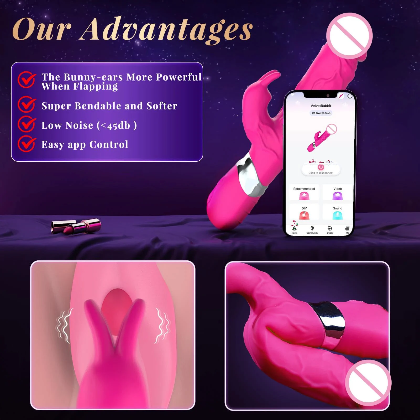 Gelance Thicker Huge Rabbit Vibrator AI Sync 3.0 Motor 7 Modes Waterproof Flexible Silicone USB Rechargeable Clitoral G-Spot