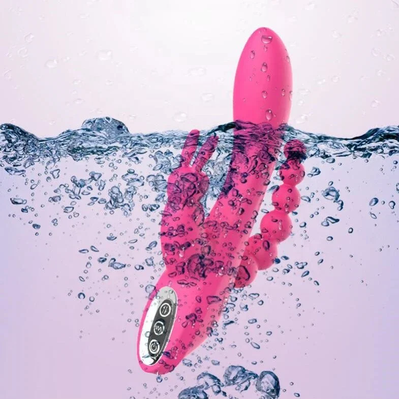 3-in-1 USB Rechargeable Rose Vibrator 12 Frequency Triple Clit Clitoris G-Spot Anal Sex Toys for Women