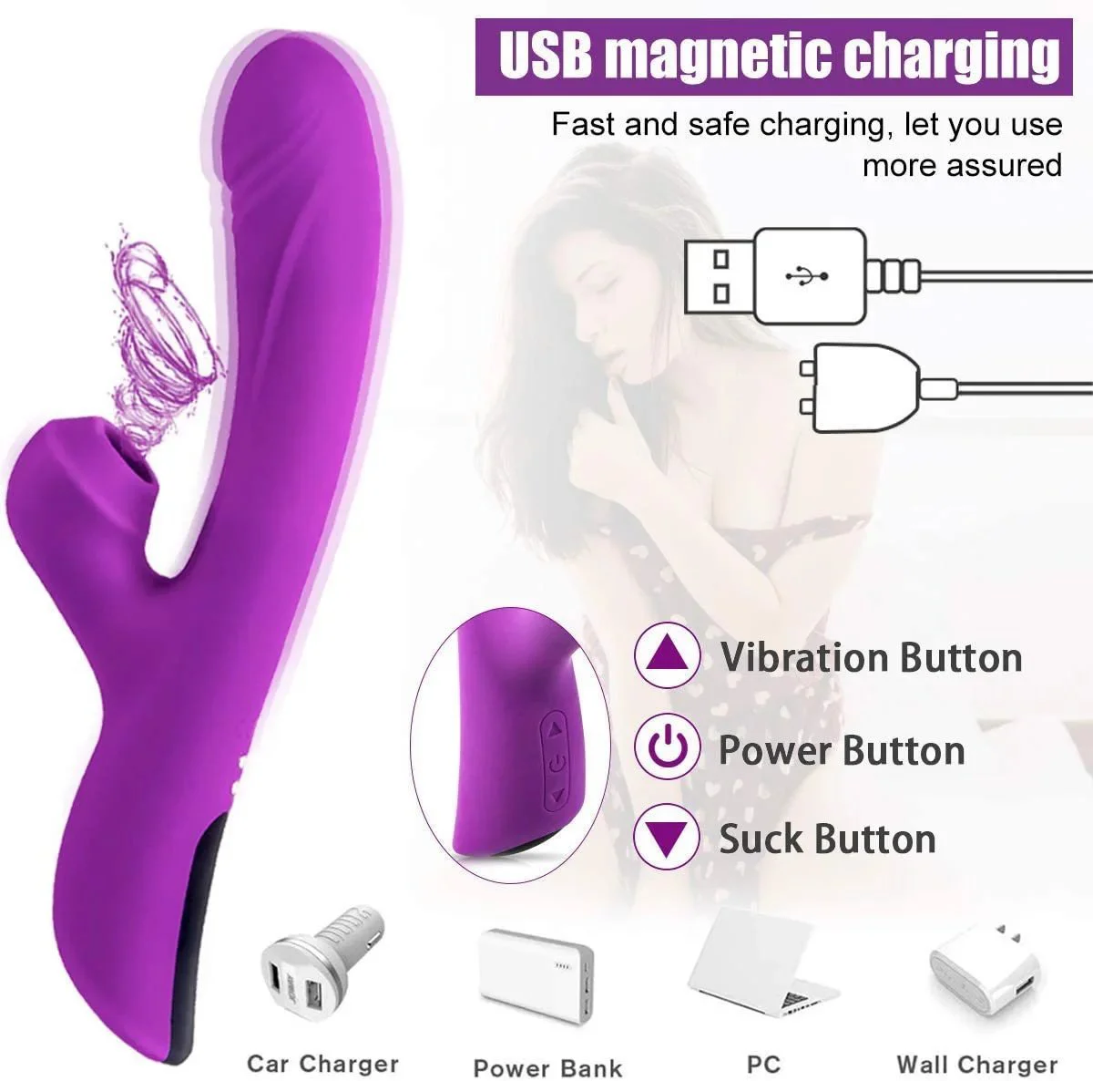 10 Kinds Strong Vibration Mode USB Magnetic Charging G-spot Stimulus Rabbit Vibrators