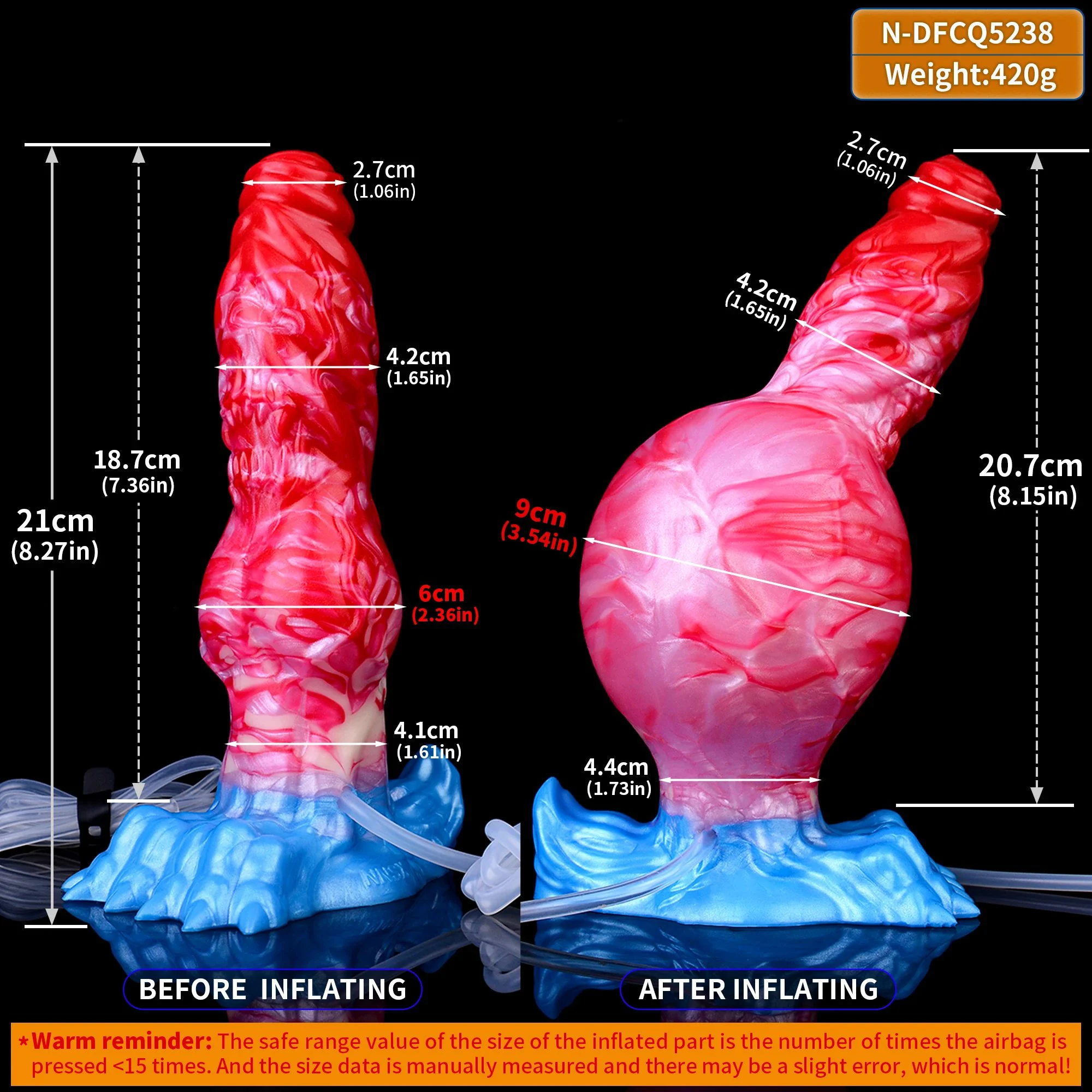 Wolf Anal Dildo Inflatable Squirting Dildo with Adjustable Girth Anal Sex Toys G-spot Stimulator Prostate Massager Sex Toy
