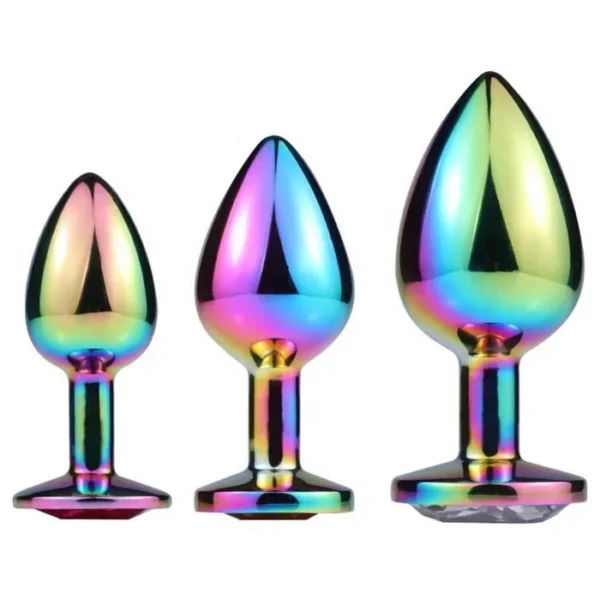 Colorful 3pcs Luxury Anal Plug Silicone and Metal Jeweled Fetish Anal Dildo and Anal Beads for Cosplay Role Play