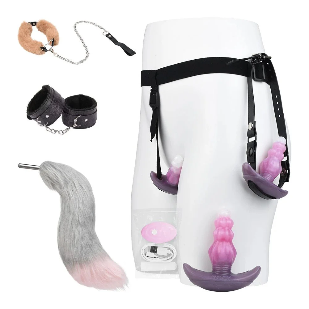 Dildo Anal Plug Game Dress up Kit Collar Plush Tail Gay Vibrating Anal Plug Sexual Stimulation Male Female Sex Toys
