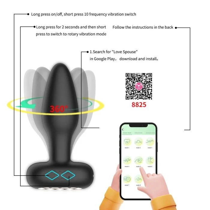 10 Vibrating Anal Sex Toy Prostate Massager with Control Pushing Male Anus