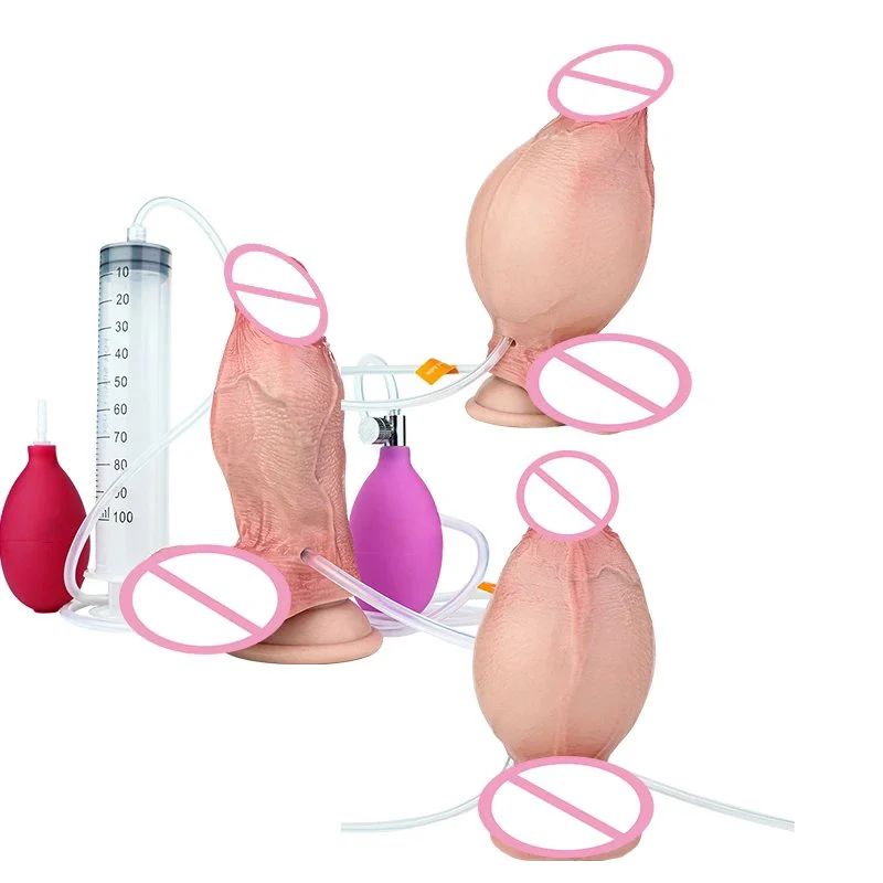 5.7 Inch Skin Inflatable Squirting Dildo Anal Plug Sex Toys Realistic Silicone Inflatable Orgsm Ejaculation Penis Expand Butt Plug