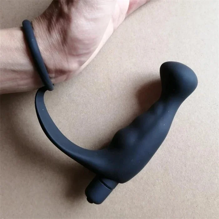 10-Speed Vibrating Prostate Massager with Penis Ring Silicone Anal Plug Sex Toys Metal Vibrator