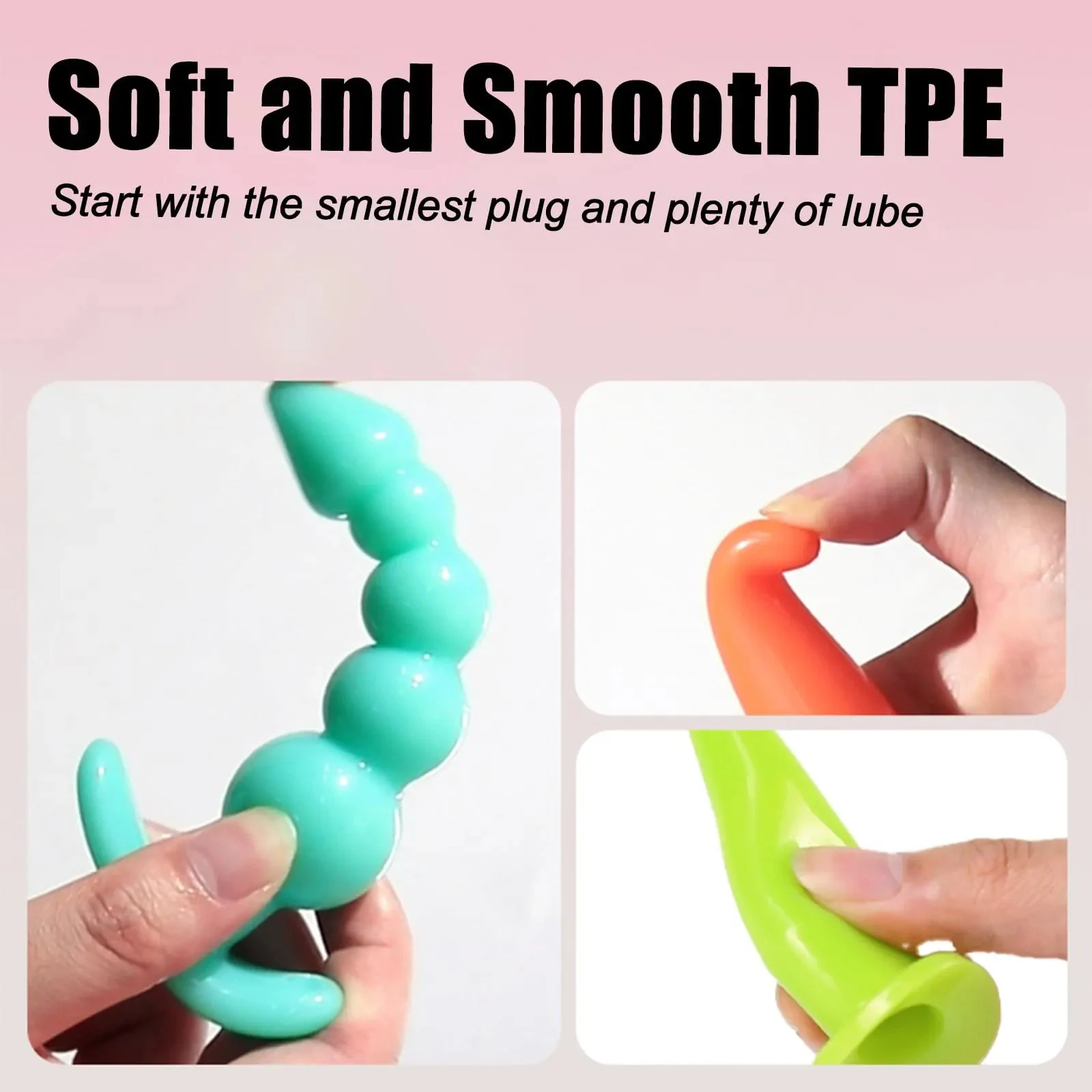 3-Piece Colorful Anal Training Kit-Anal Plug Finger Sleeve Tapered Plug Anal Beads Prostate Massager Eco-Friendly