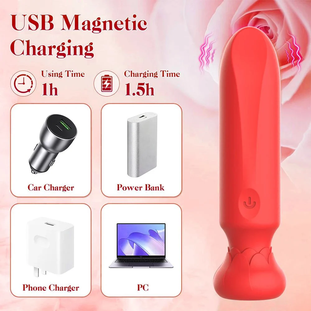 10 Speed Silicone USB G Spot Clitoral Vibrating Waterproof Bullet Vibrator Rose Sex Toy
