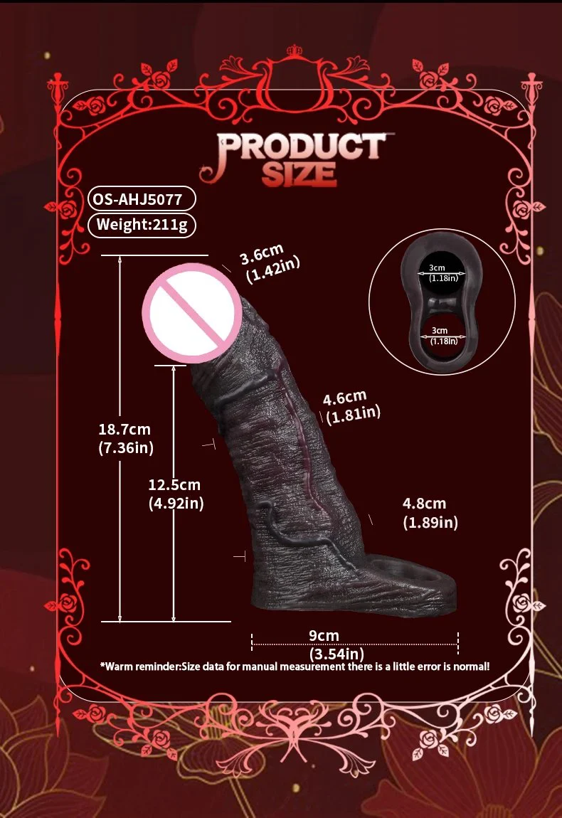 7.36in Closed-End Penis Sleeve Drop-Shippable Silicone Male Enhancement Penis Extender Female-Friendly Couples' Sex Toy