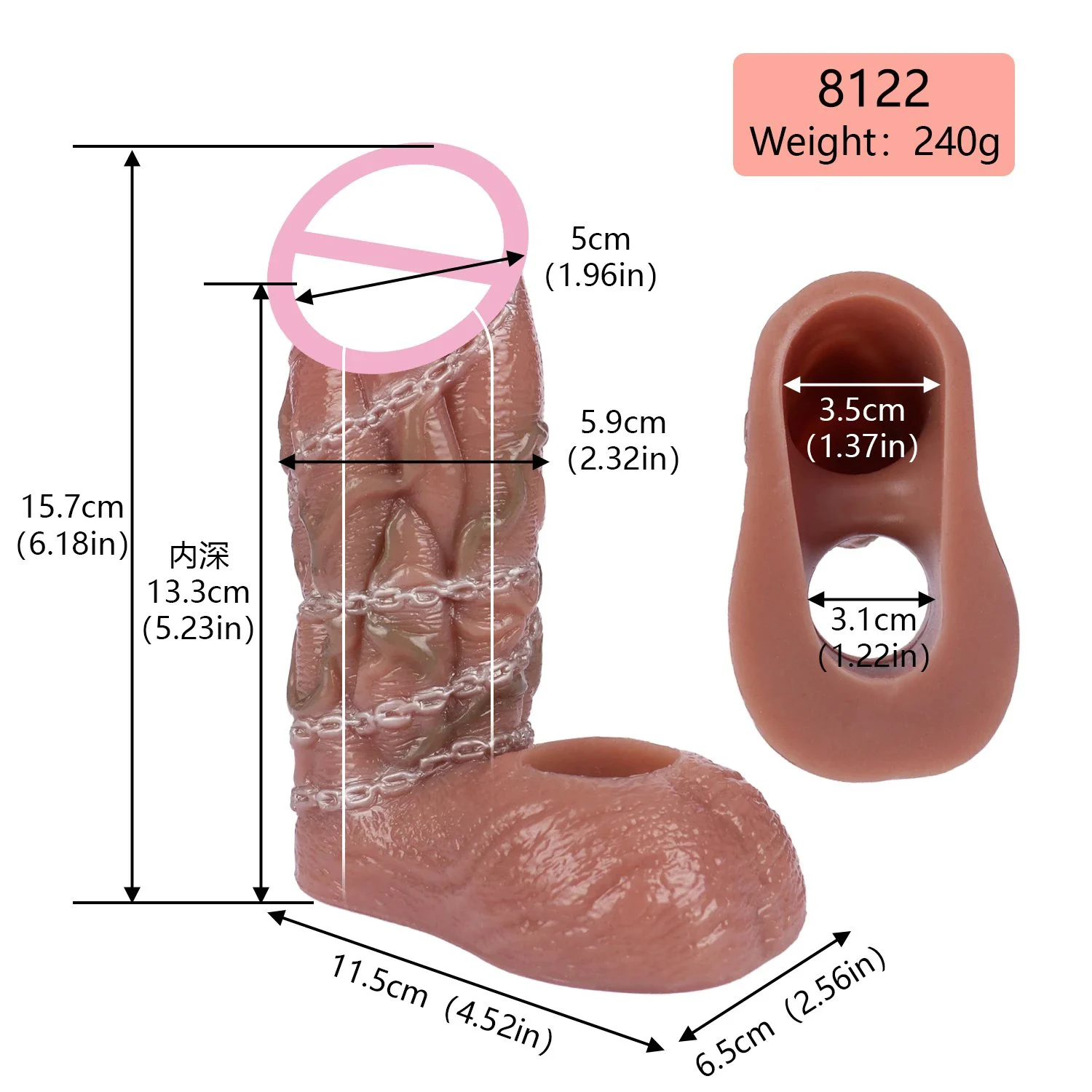 XL Thick Realistic 6.5 cm Penis Sleeve Girth Enhancer,Penis Sleeve Extender Enlarger,Large Silicone Sleeve Extension Delay