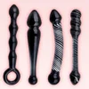 4Pcs Set Black Crystal Glass Dildo Adult Sex Toy Male Prostate Massager Glass Anal Beads Butt Plug for Men Women Masturbation