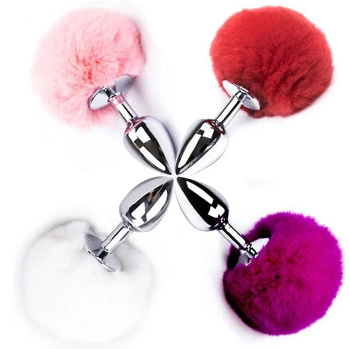 Anal Sex Toys Couple Metal Butt Plug with Colorful Tail