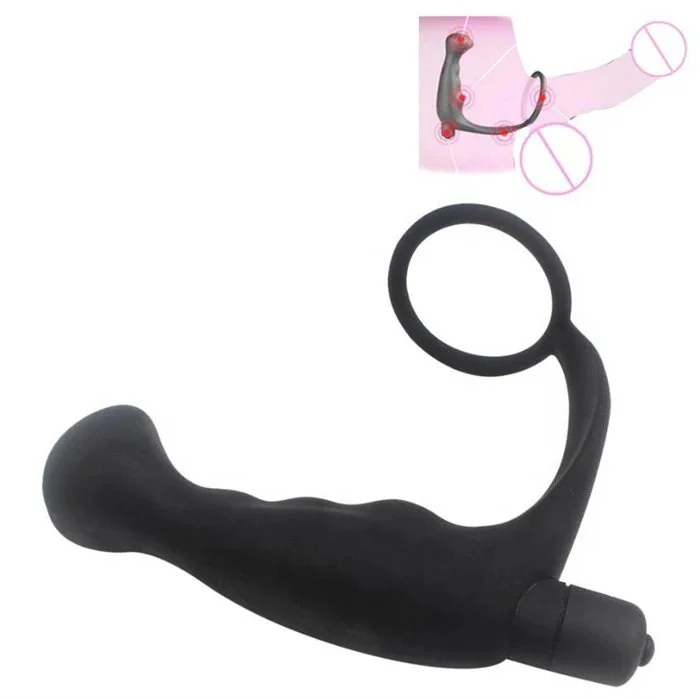 10-Speed Vibrating Prostate Massager with Penis Ring Silicone Anal Plug Sex Toys Metal Vibrator