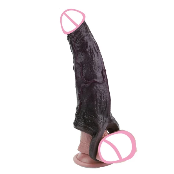 Black Vibrating Penis Enlargement Sleeve Supplier Adult Sex Toys10 Speed Vibration Male Dick Extend