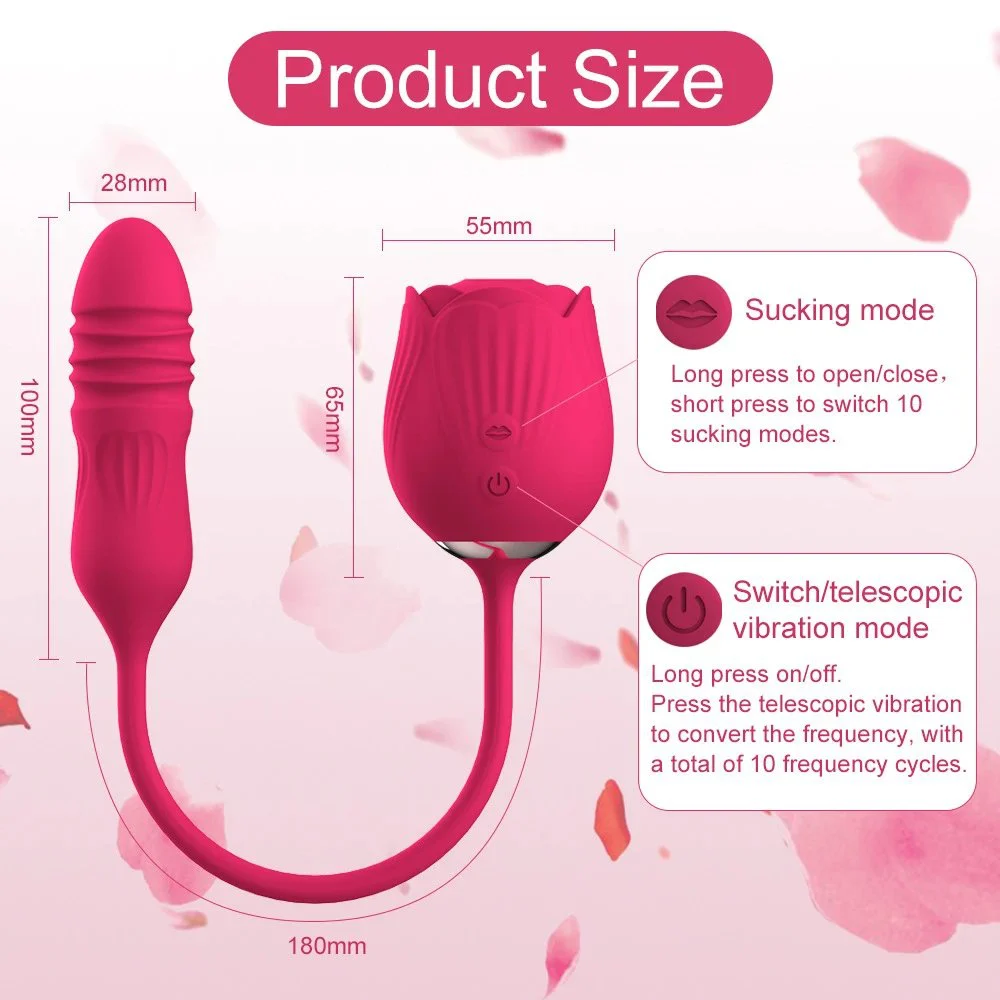 10 Modes Flower Dildo Nipple Clitoral Stimulator Tongue Licking Rose Sucking Telescopic Vibrator Women