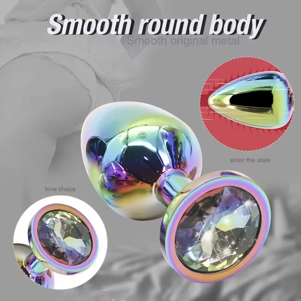 3 Pcs Colorful Bright Gold Crystal Metal Anal Plug Set Waterproof Eco-Friendly Sex Toy for Men and Women