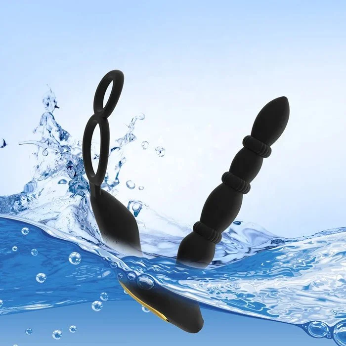 3-in-1 Male Sex Toys Remote Control 10-Frequency Vibrating Anal Plug Dual Cock Ring with Prostate Massage Feature Made Silicone
