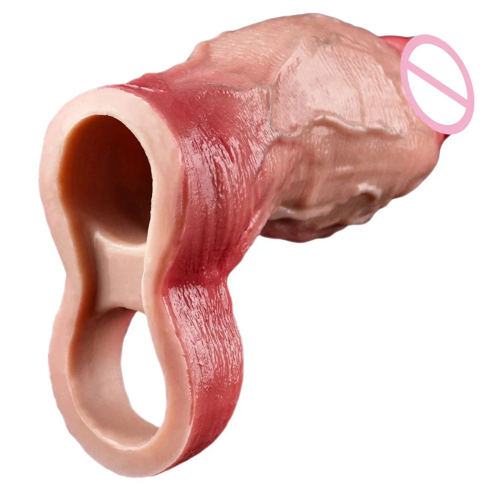6 Girth Thicker Sheath for Men Reusable Silicone Realistic Penis Sleeve for Adult Men Enlarge Prolong Pleasure