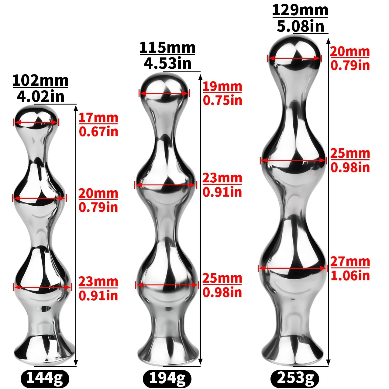 304 Stainless Steel Anal Plug Adult Sex Toys Three Sizes of Stainless Steel Adult Uniquely Designed Sex Toys