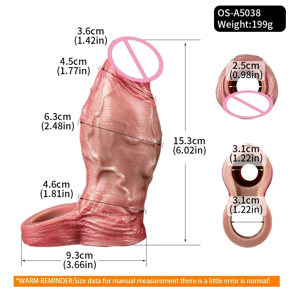 6 Girth Thicker Sheath for Men Reusable Silicone Realistic Penis Sleeve for Adult Men Enlarge Prolong Pleasure
