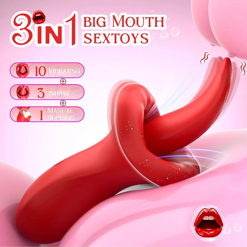 10-Speed Realistic Tongue Licking Rose Vibrators Sex Toys