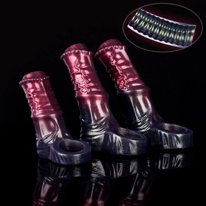 Cock Sleeve Reusable Penis Sleeve Cock Ring Extender with 3 Active Size Silicone Cock Ring Penis Enlarger for Go-Long