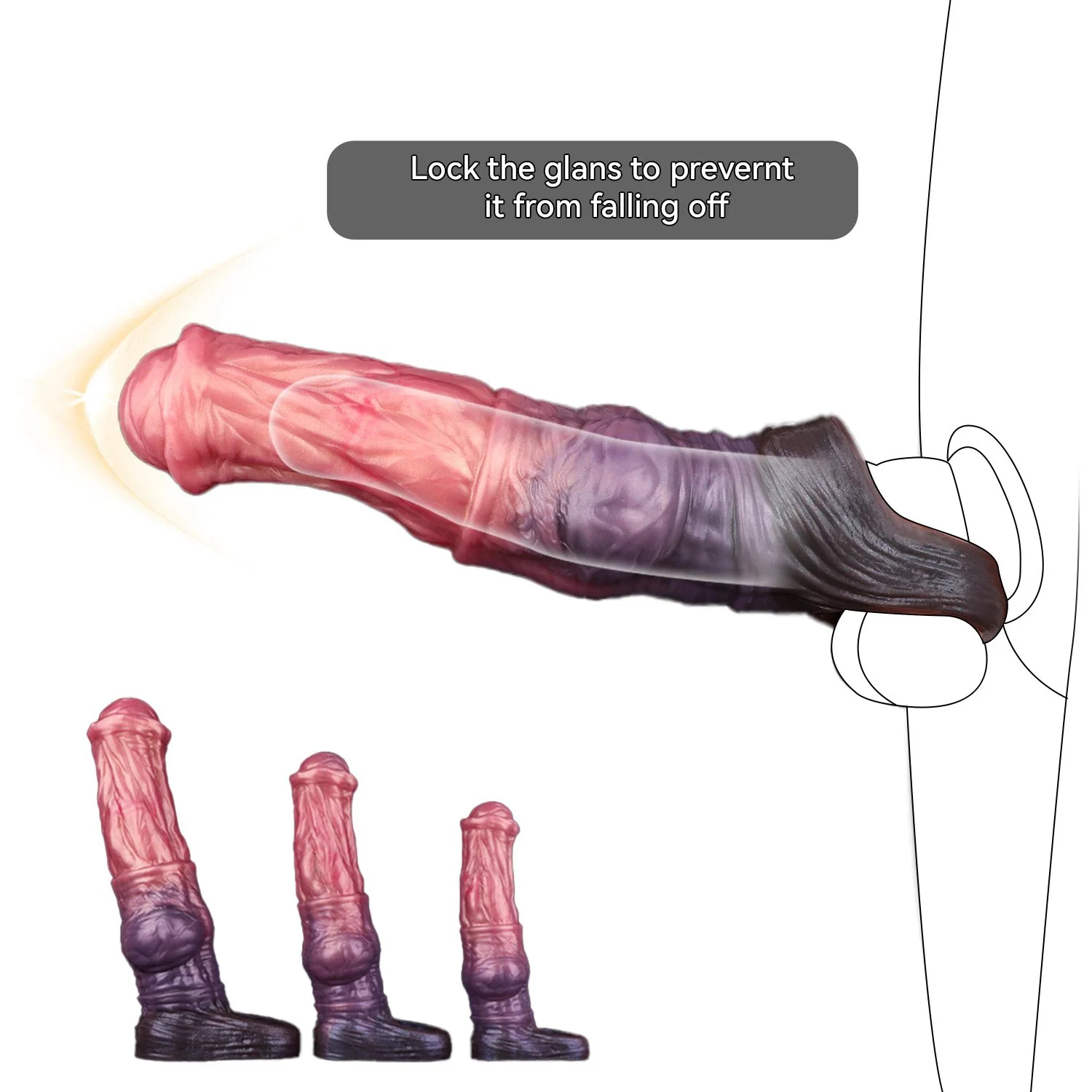 10inch Realistic Horse Penis Sleeve Extender Cock Sleeve,Monster Penis Sleeve Extender 3 Size Silicone Reusable Horse Dildo