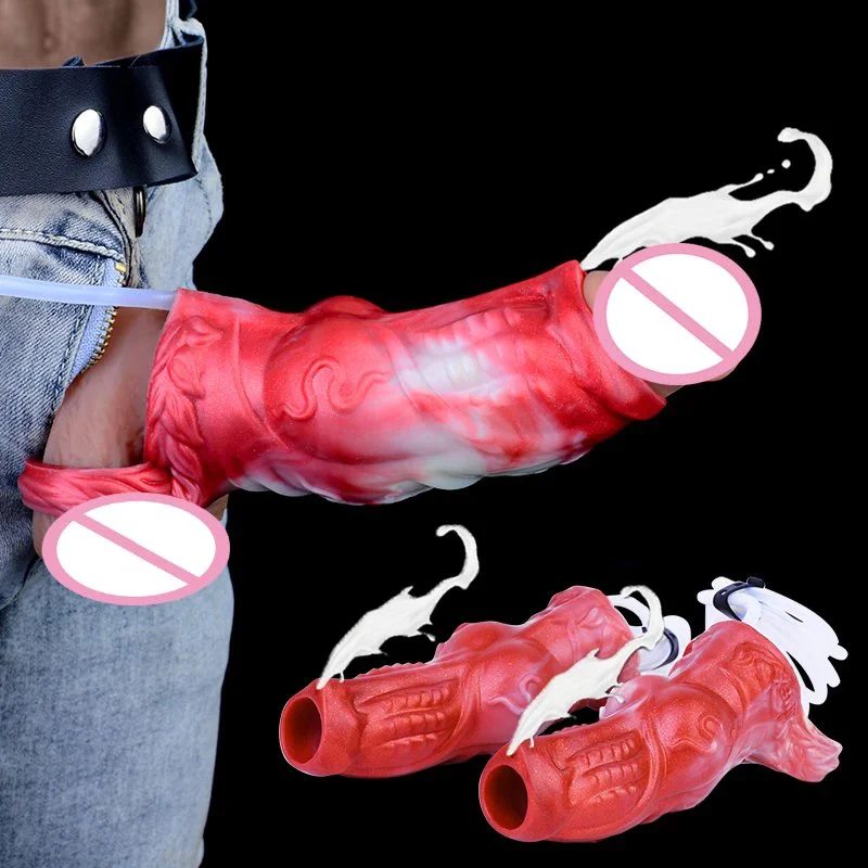 Delay Ejaculation Adult Sex Toys, Ejaculating Penis Enlargement Sheath,Fantasy Squirting Animal Penis Sleeve Knot Dog Dildo