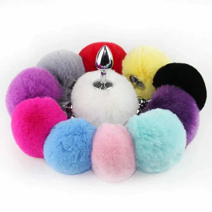 Anal Sex Toys Couple Metal Butt Plug with Colorful Tail