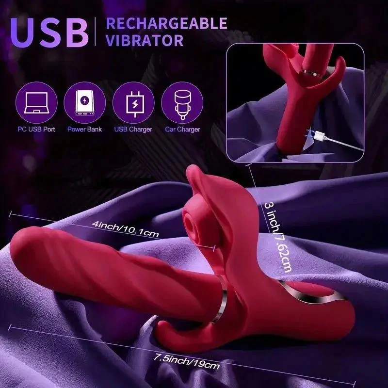 3 in 1 Vibrator Sex Toys for Woman Rabbit Vibrator 30 Modes Clitoral Sucking Thrusting Dildo Vibrator for Sex Toy