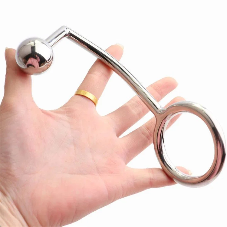 Adult Sex Products Toys Stainless Metal Solid Anal Plug Hook Anal Beads with Ring