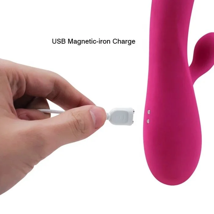 16-Frequency Bunny Ear Silicone Dildo Vibrator Sex Toy USB Power Supply Metal Rabbit Vibrator Wand