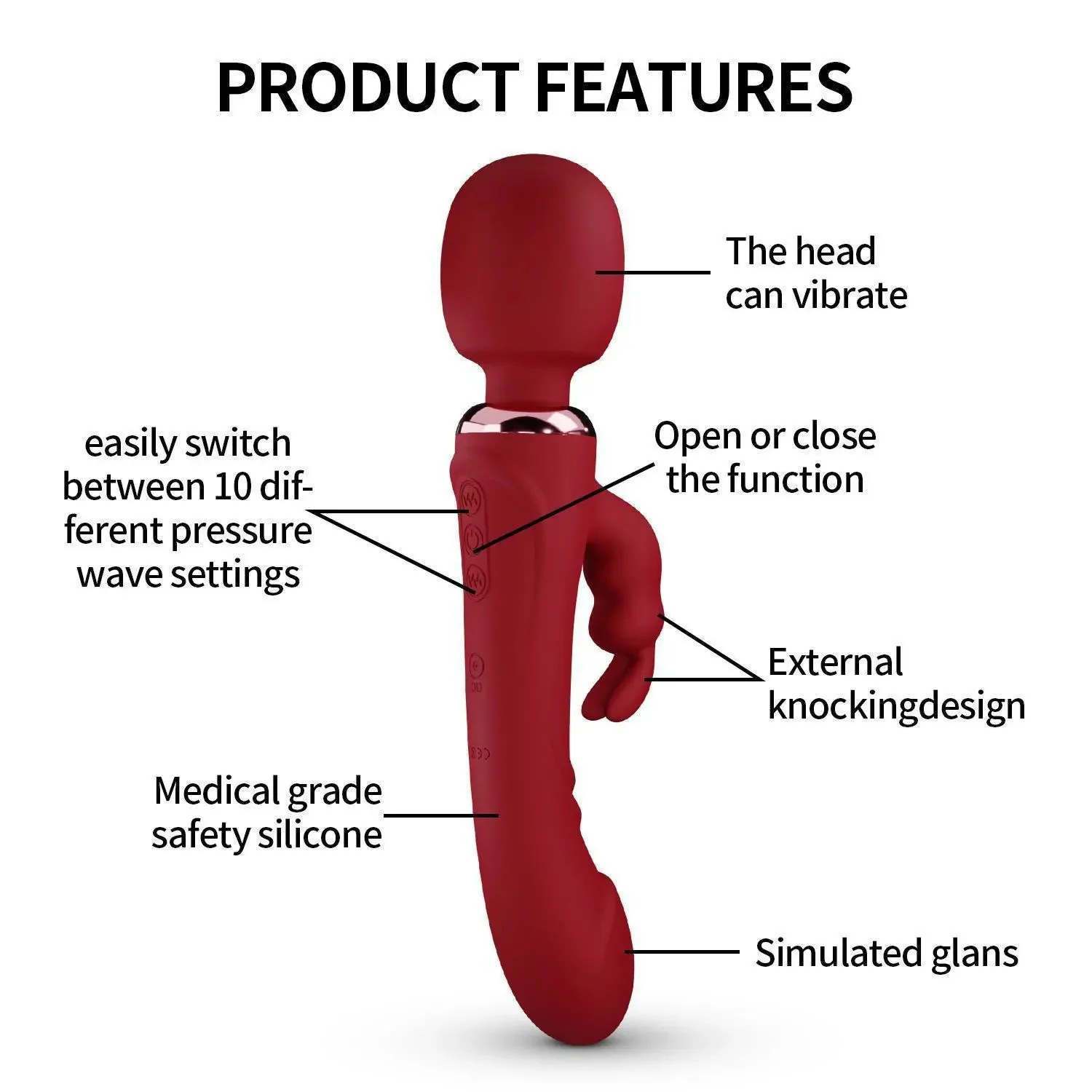 10 Vibrations 2 Motors Double Headed Vibrator Dildo G-Spot Rabbit Vibrator Wand for Clitoral Stimulation