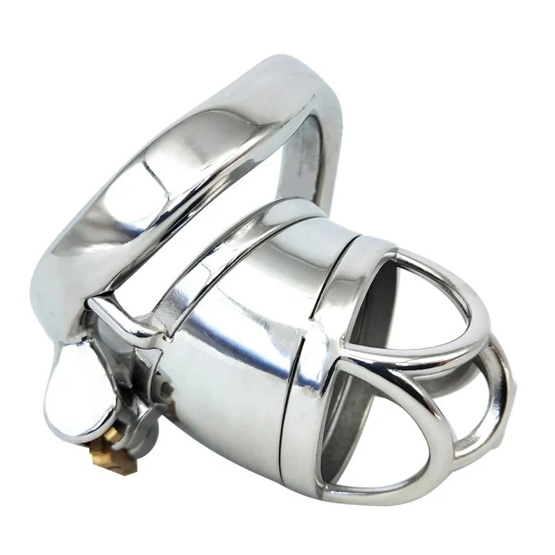 60mm Male Chastity Cage Curved Cock Ring 304 Stainless Steel Lock Penis Cage with Keyholder for Him