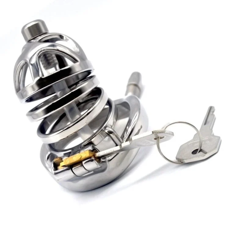 60mm 304 Stainless Steel Cock Cage Penis Cage Curved Ring Chastity Cage Male Chastity Device with Catheter