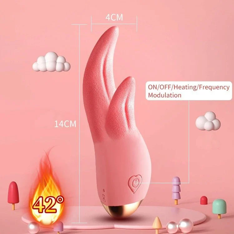 10 Vibration Modes USB Double Motor Heat Vibrating Tongue Dildo Sex Toys for Women