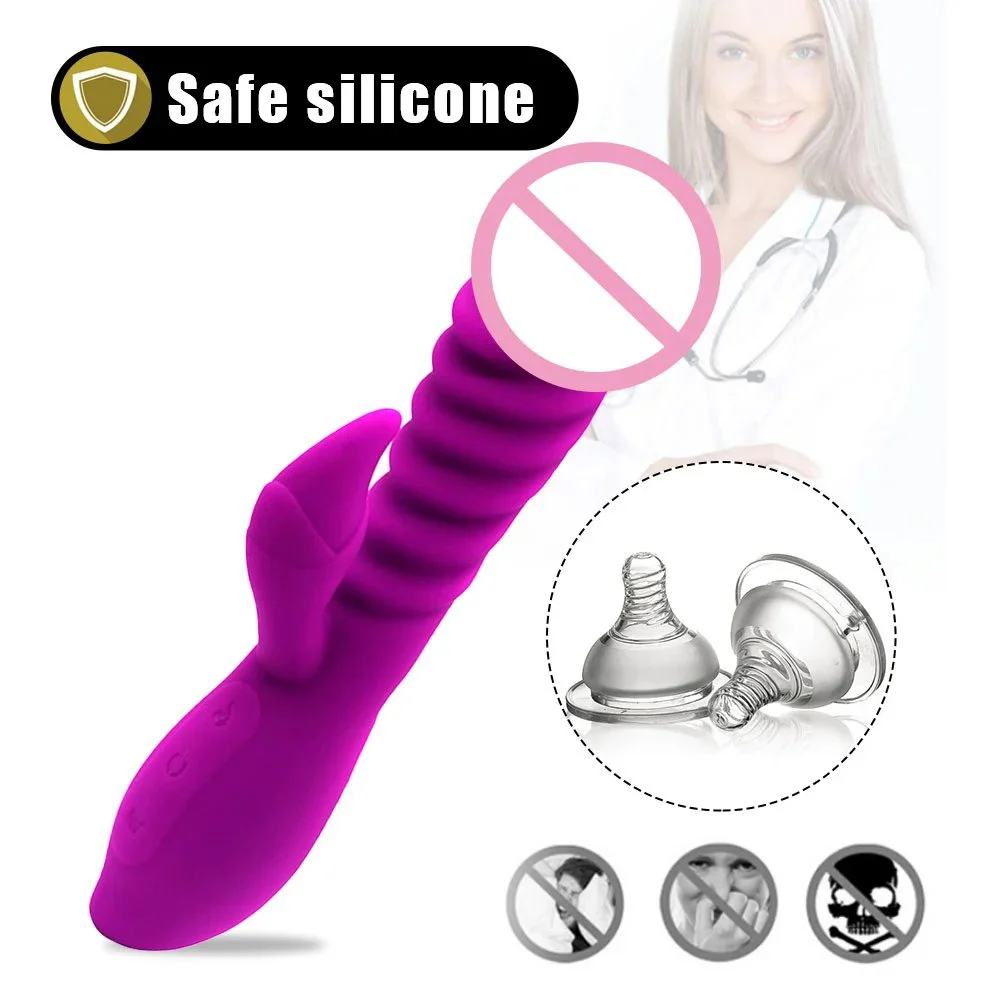 10-Mode Rechargeable Double Head Vibrator Waterproof Erotic Toys with Heating Function Masturbators