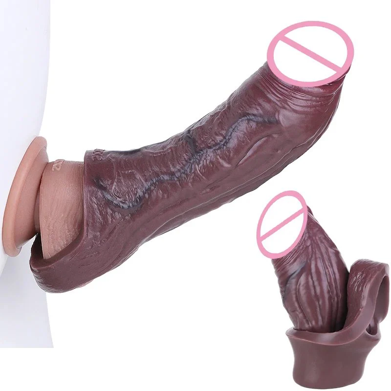 Adult Realistic Penis Sleeve Thick Cock Sleeve Closed Head Silicone Dildo Sheath Penis Enlargement Sex Toys for Men