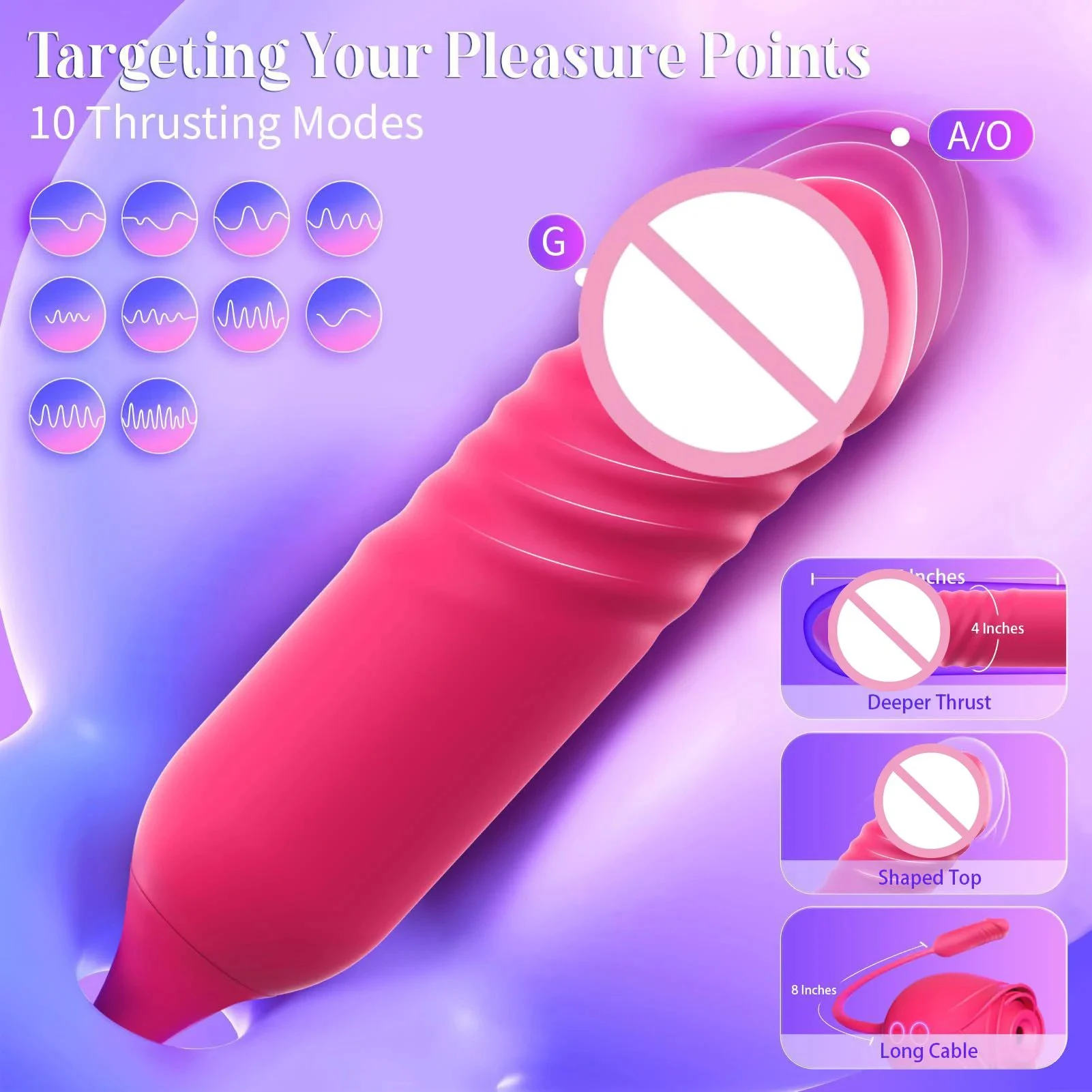 Adult Rose Vibrator 2 in 1 Love Egg Dildo Masturbator Licking Ball Retractable Rod Vibrator