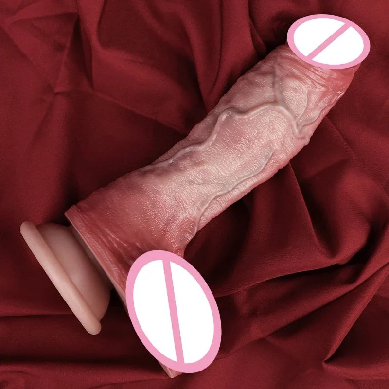 Double Layer Proceess a Dildo Made of Simulated Silicone Material a Large Adult Sex Toy with Raised Veins and a Suction Cup