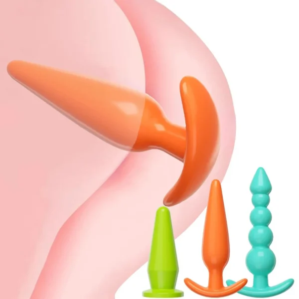 3-Piece Colorful Anal Training Kit-Anal Plug Finger Sleeve Tapered Plug Anal Beads Prostate Massager Eco-Friendly