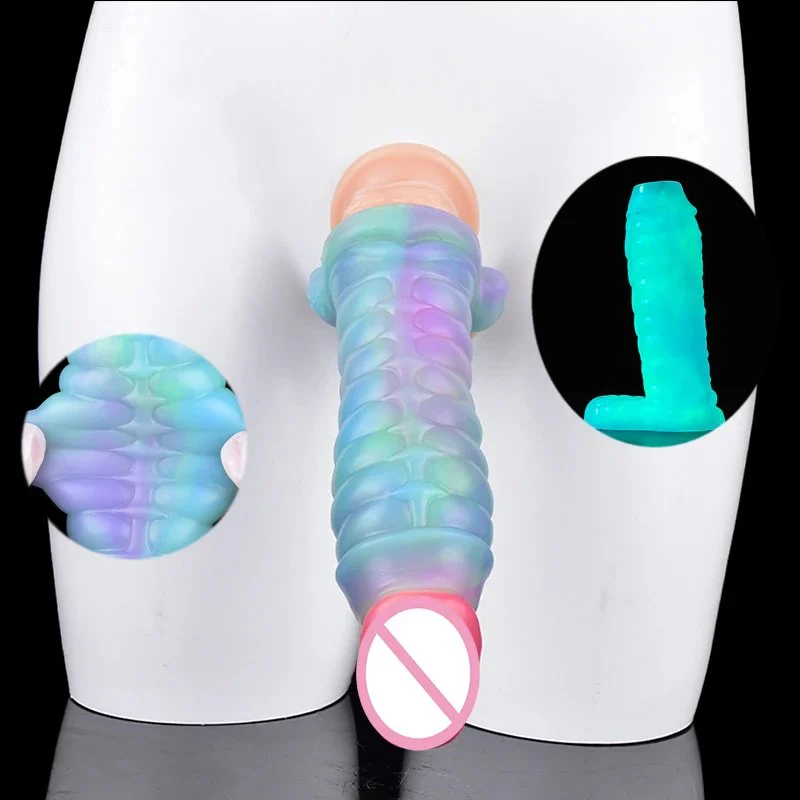 Dragon Penis Sleeve with Soft Silicone Extendable Male for Enlargement Dildo Fantasy Sex Toy for Enhanced Pleasure Luminous