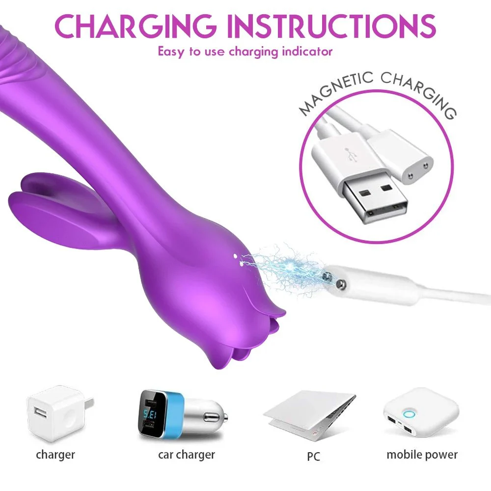 3 in 1 Sucking Telescoping Vibration G Spot Vaginal Clit Stimulator Rose Wand Rabbit Vibrator Women Sex Toys
