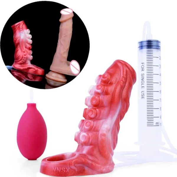 Curved Penis Sleeve Extender Animal OctopusTentacle Fantasy Dildo Hollow Penis Prolong Enlargement Easy Penetration for Men