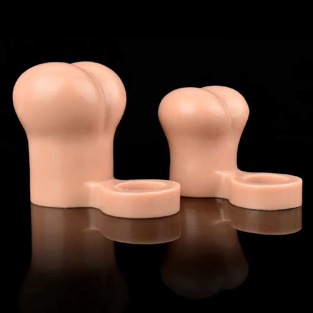 Design Realistic Cock Ring Wearable Testicle Enlargement Cup Silicone Soft Fantasy Masturbation Sex Toys Men